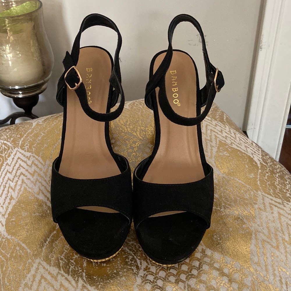 4 inch heel black faux suede